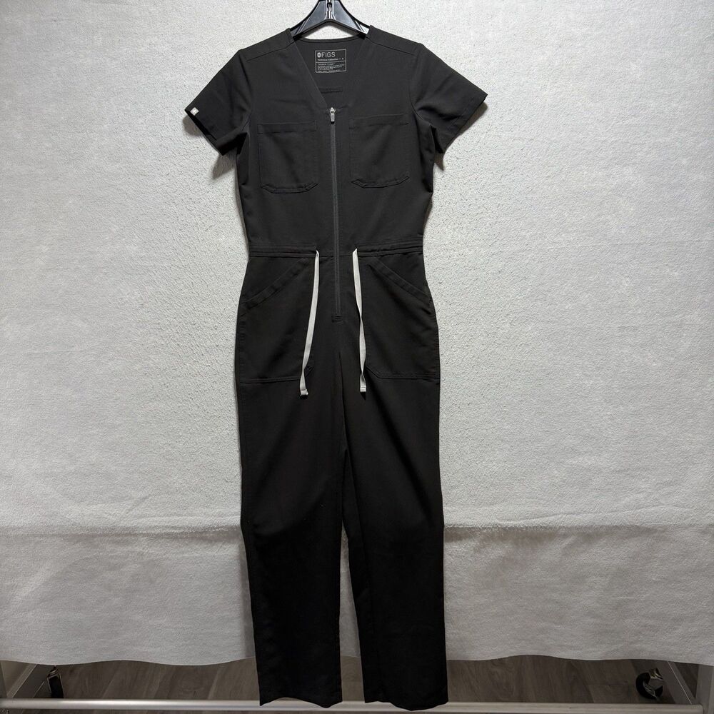 FIGS Rafaela Scrub Jumpsuit Women’s Small Black Sleeveless Romper Short Sleeve